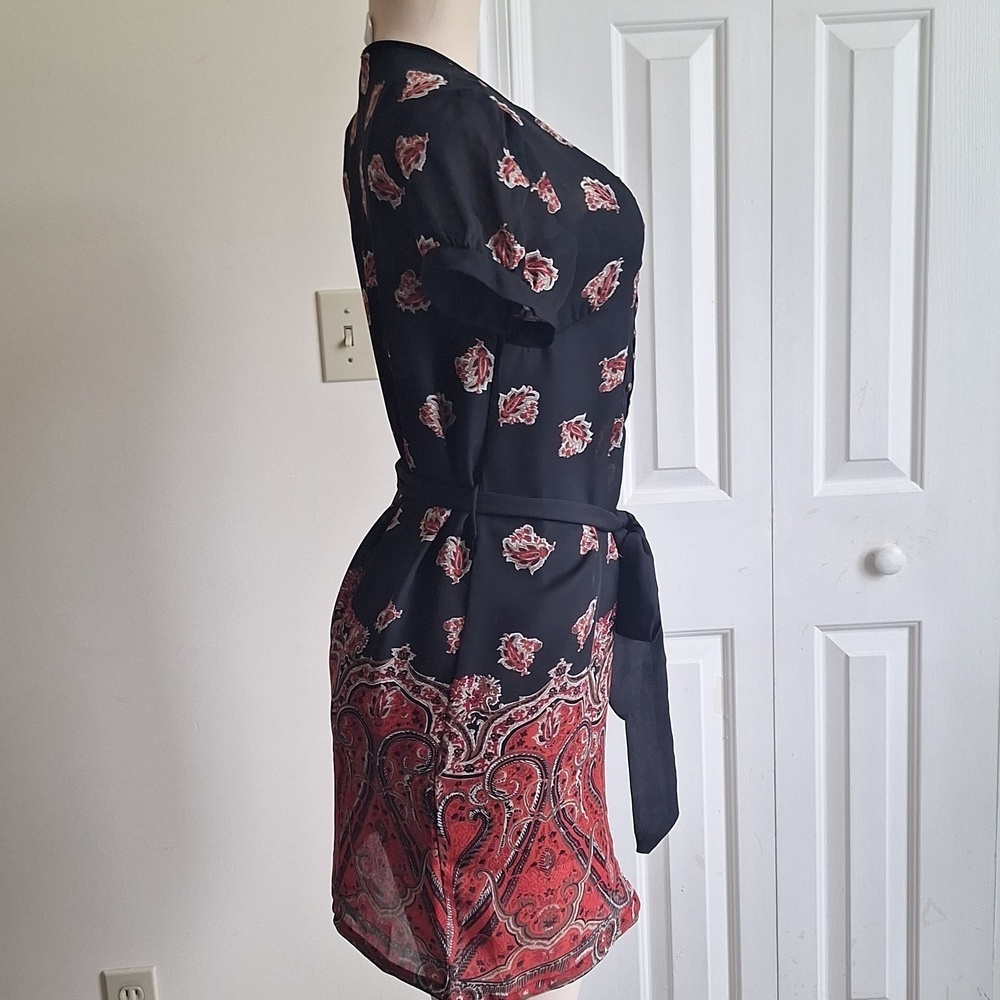 Charlotte Russe Black and Red Paisley Print Belted Dress Size S/M - Picture 3 of 9